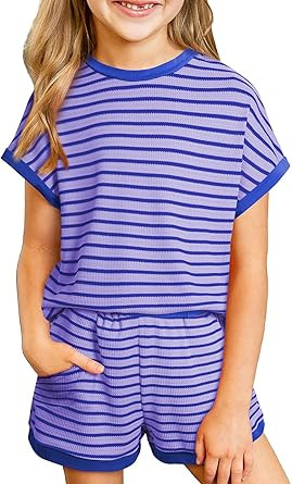 blibean Girls Summer Clothes Sets Kids Textured Striped Outfits Size 6-15 Years | Amazon (US)