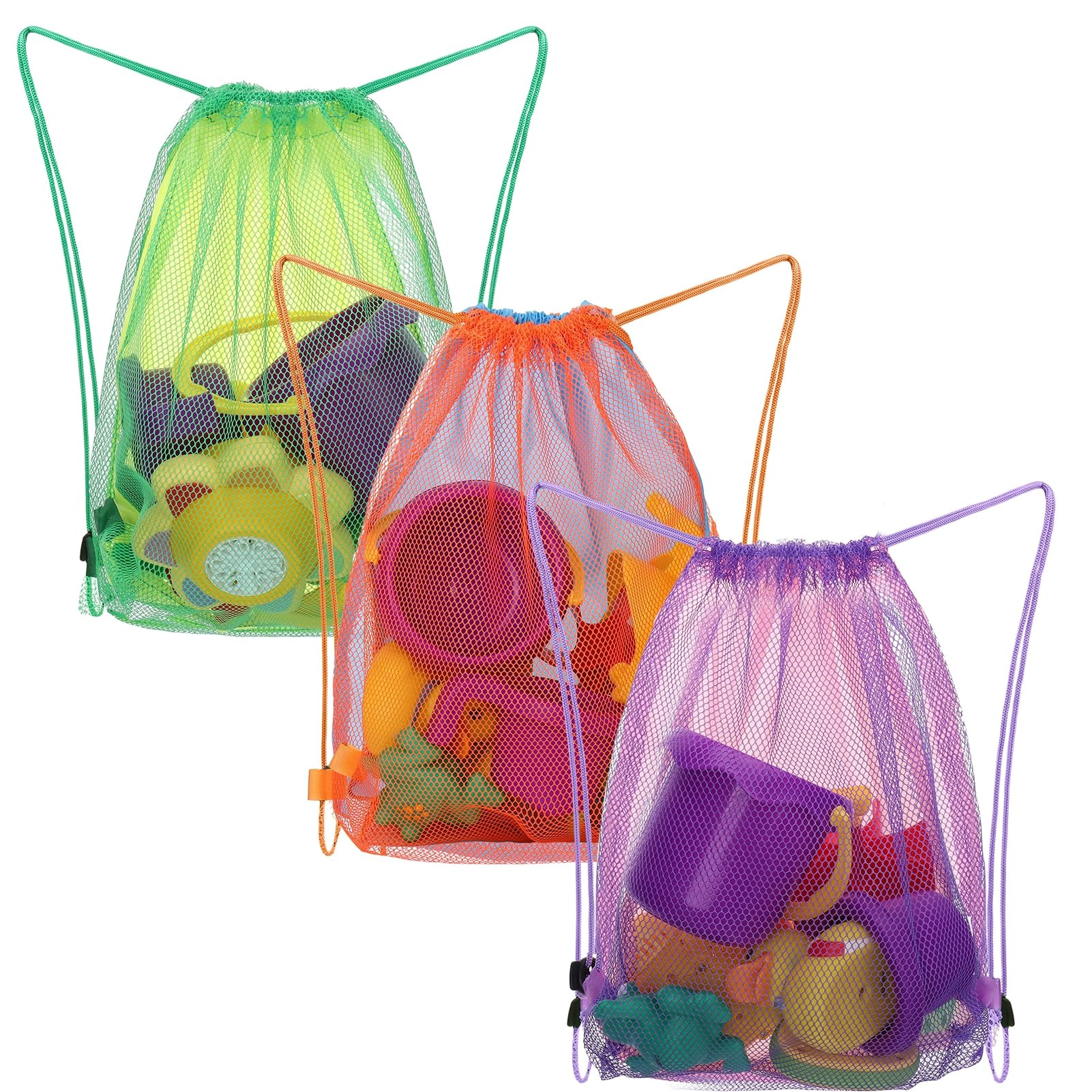 3pcs Beach Toy Bag,Mesh Travel Sand Toys Backpack for Sandbox Buckets,Beach Vacation Essentials f... | Amazon (US)