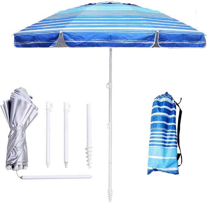 6ft Beach Umbrella - Heavy Duty Wind Resistant UV 50+ Portable Sun Shade with Sand Anchor & Carry... | Amazon (US)