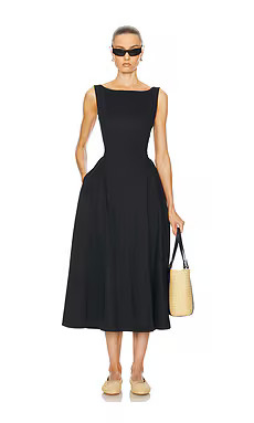 Helsa Stretch Cotton Sateen Midi Dress in Black from Revolve.com | Revolve Clothing (Global)