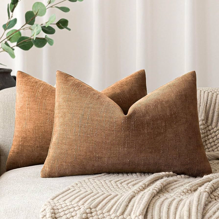 Foindtower Textured Chenille Lumbar Throw Pillow Covers 12x20 Inch,Bronze | Amazon (US)