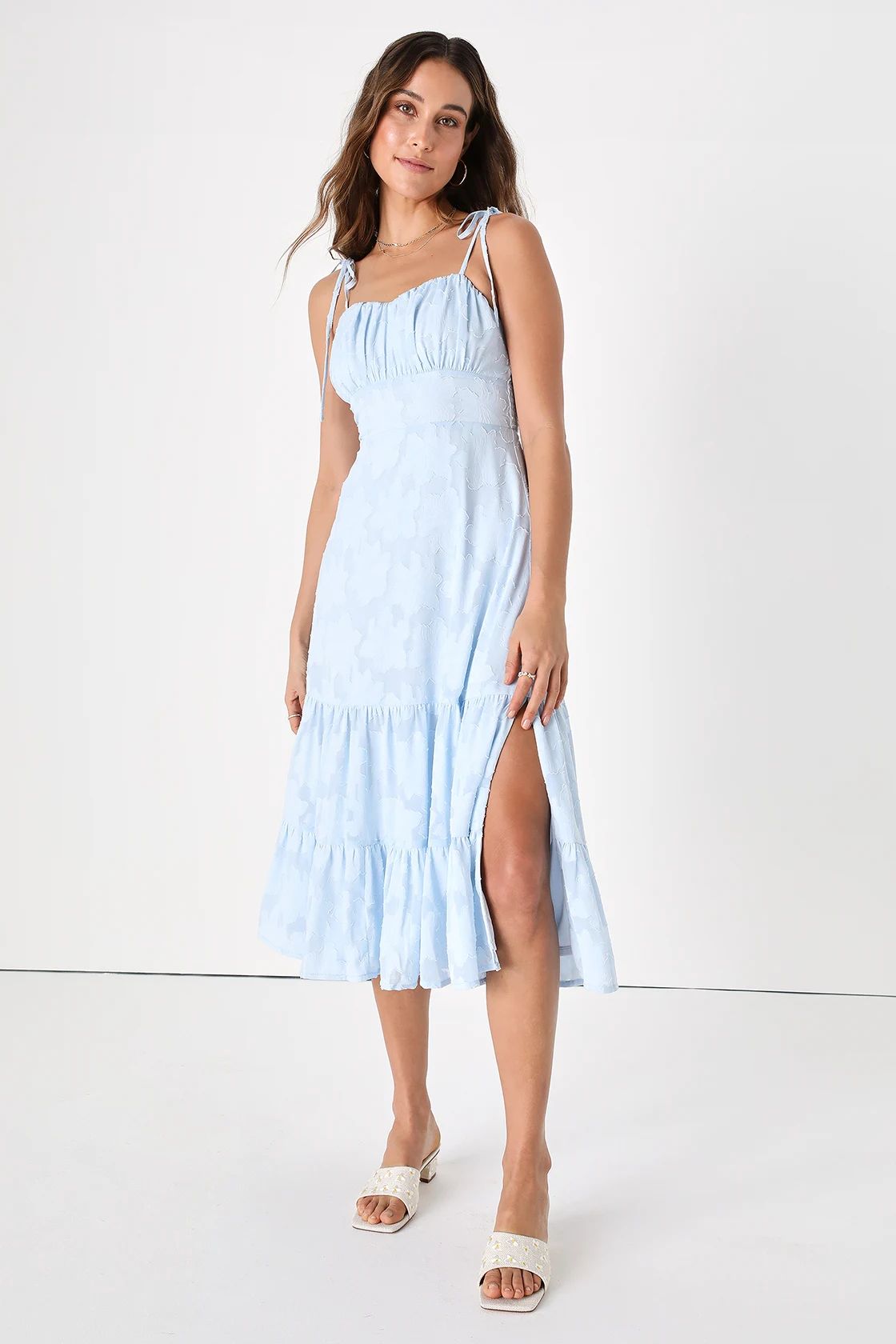 Sweet Sentiments Light Blue Jacquard Tiered Midi Dress | Lulus (US)