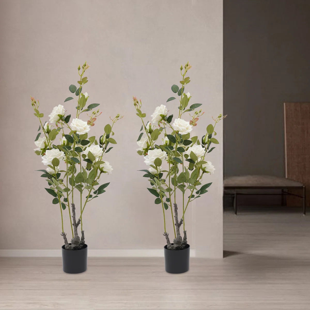 2 pcs Artificial Rose Tree White/Pink/Red Rose Optional (Set of 2) | Wayfair North America