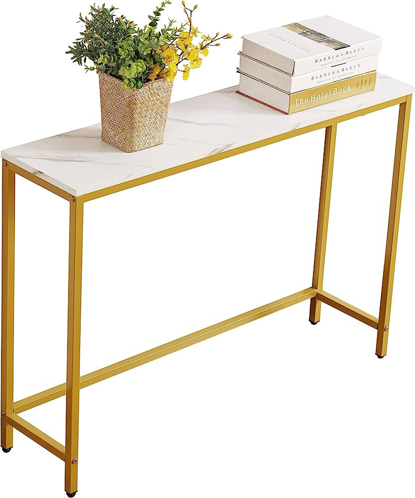 loglus Console Table for Entryway, Faux Marble MDF Sofa Table with Golden Frame (Single Layer, Wh... | Amazon (US)