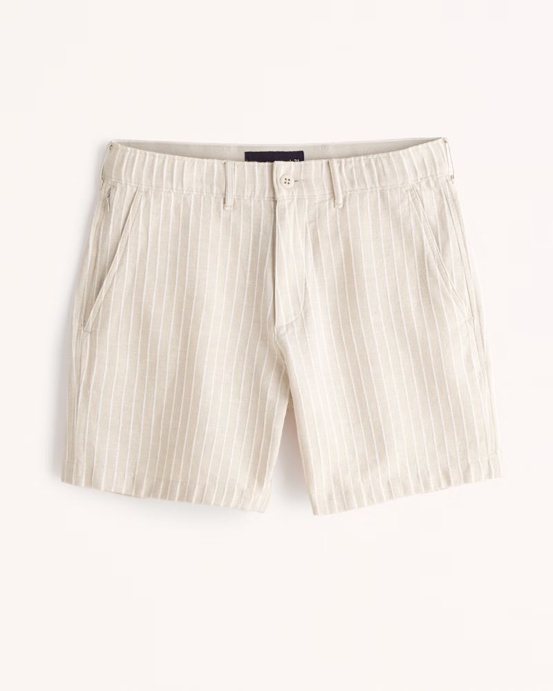 Abercrombie & Fitch Men's 7 Inch Linen-Blend Plainfront Short in Cream Stripe - Size 30 | Abercrombie & Fitch (US)