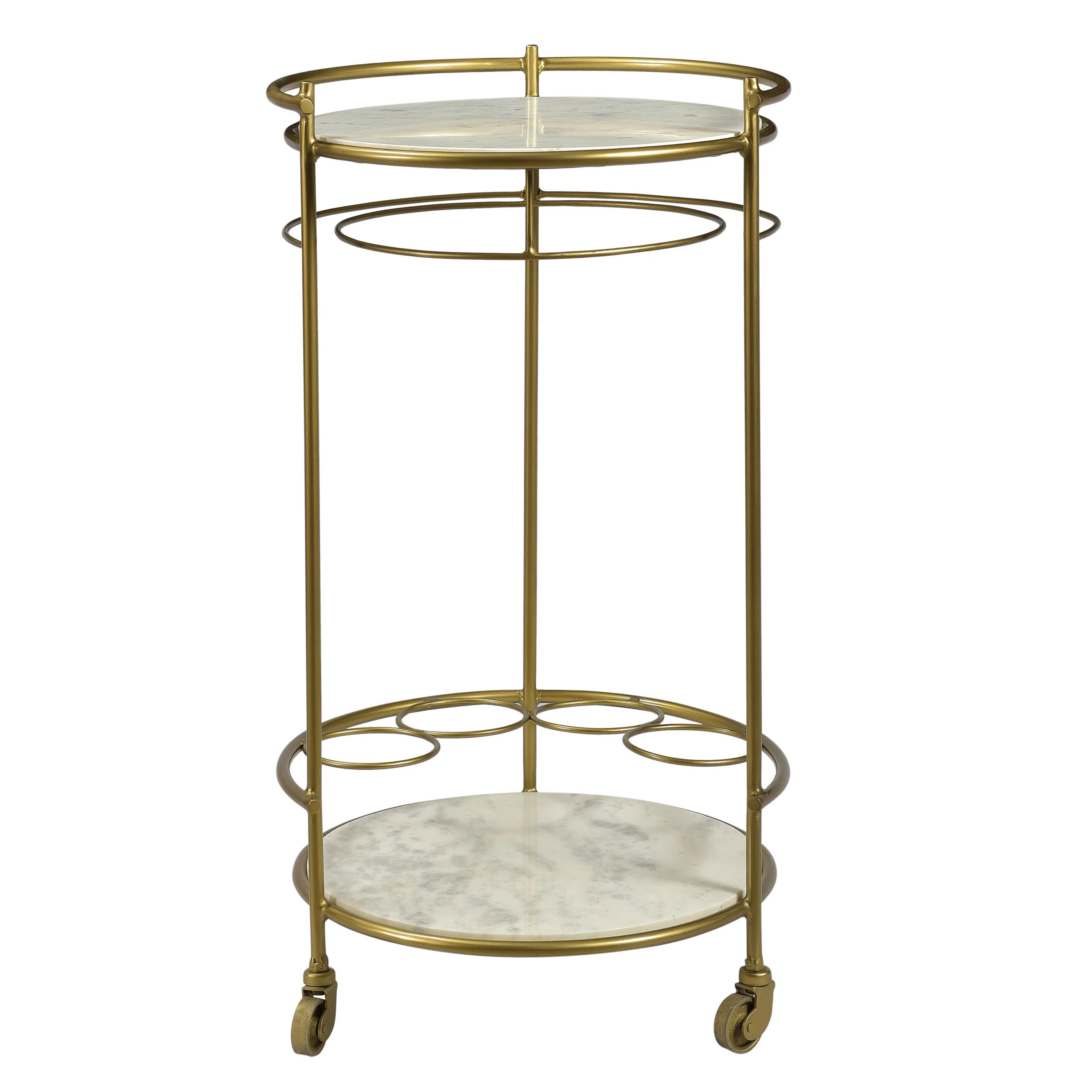 Yancy Round Iron Bar Cart, White Marble | Wayfair North America