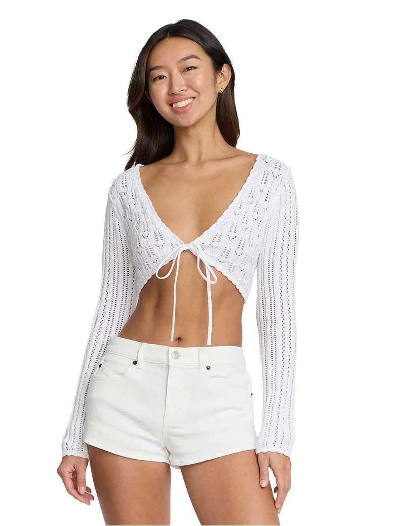 Mills by Millie Bobby Brown Women's Tie-Front Long Sleeve Sweater, Sizes XXS-XXL | Walmart (US)
