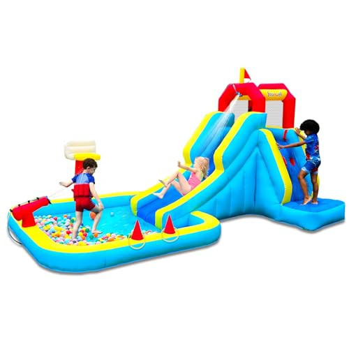 Bounwell Inflatable Water Slide, Blow Up Water Slide with Climbing Wall, Water Slide for Kids Backyard with Basketball Hoop, Water Cannon and Splash Pool | Amazon (US)