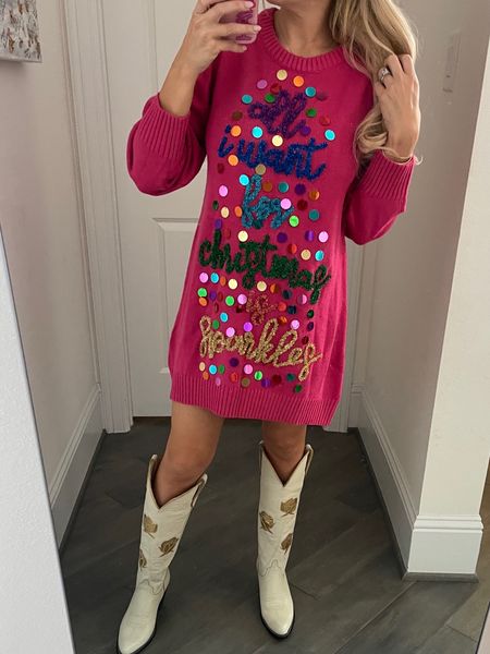 All I want for Christmas is sparkles! 

Queen of Sparkles, white cowboy boots, Christmas outfit 

#LTKshoecrush #LTKHoliday