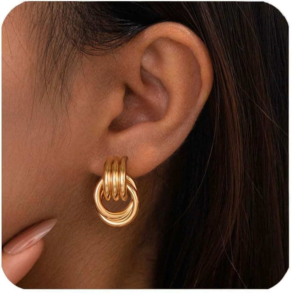 14K Gold Plated Knot Earrings for Women Gold Silver Earrings Heart Link Drop Dangle Earring Chunk... | Amazon (US)