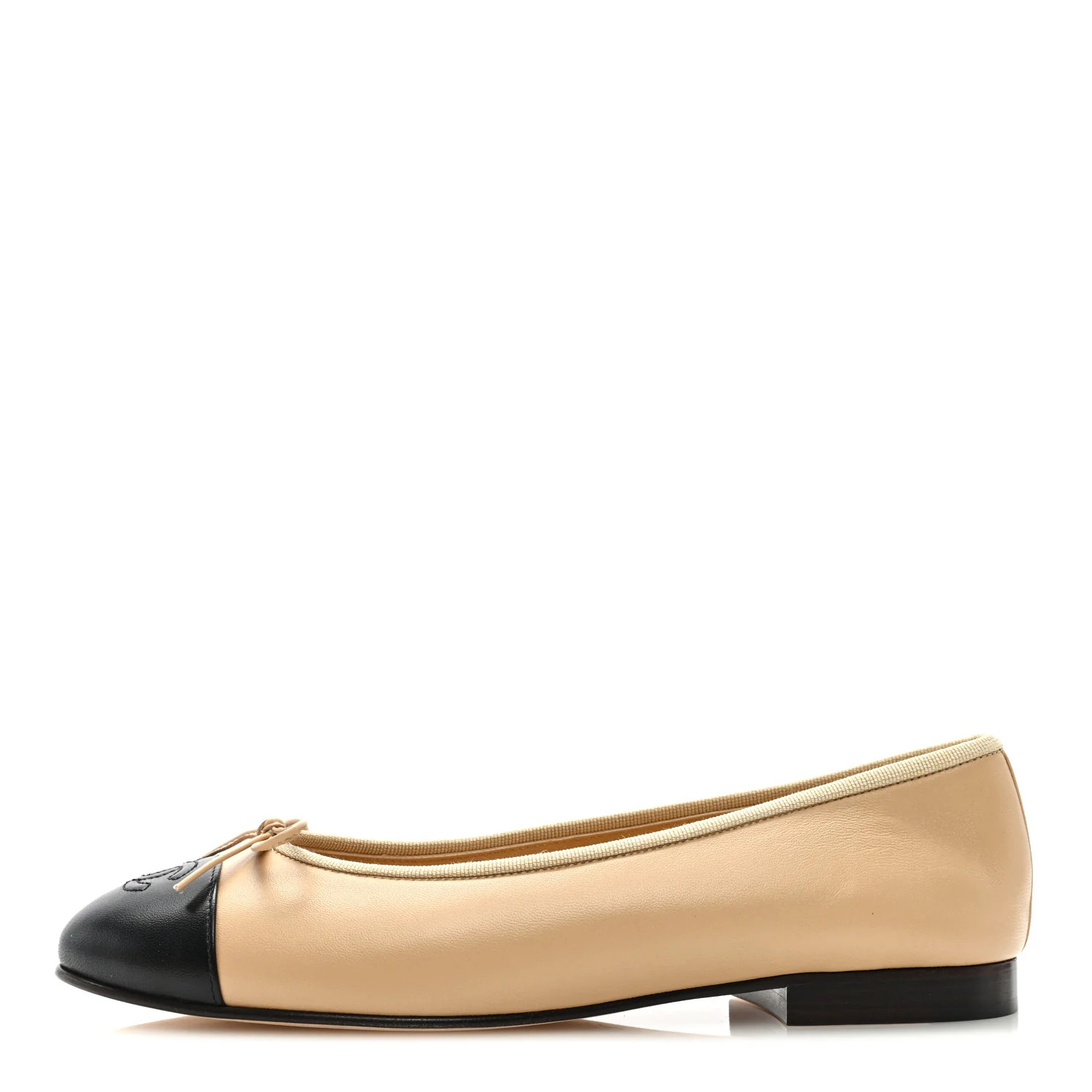 Lambskin Cap Toe CC Ballerina Flats 38.5 Beige Black | FASHIONPHILE (US)
