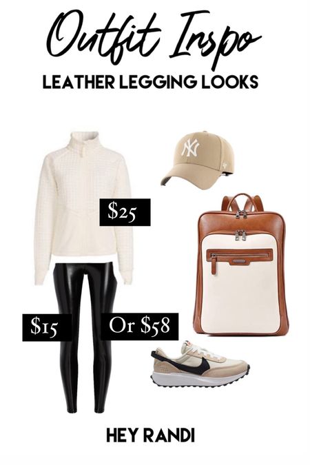 Winter casual athletic style outfit idea. Leather legging outfit idea. Casual travel outfit. Travel outfit idea  

#LTKstyletip #LTKunder100 #LTKunder50