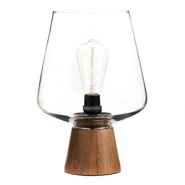Walnut Wood and Glass Cloche Ryan Table Lamp | World Market