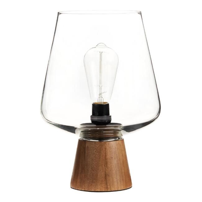 Walnut Wood and Glass Cloche Ryan Table Lamp | World Market