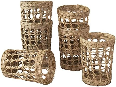 Set of 6 Pack Wicker Woven Cup Holders Heat Resistant Hand Woven Drink Glass Cup Holder Chic Rustic  | Amazon (US)