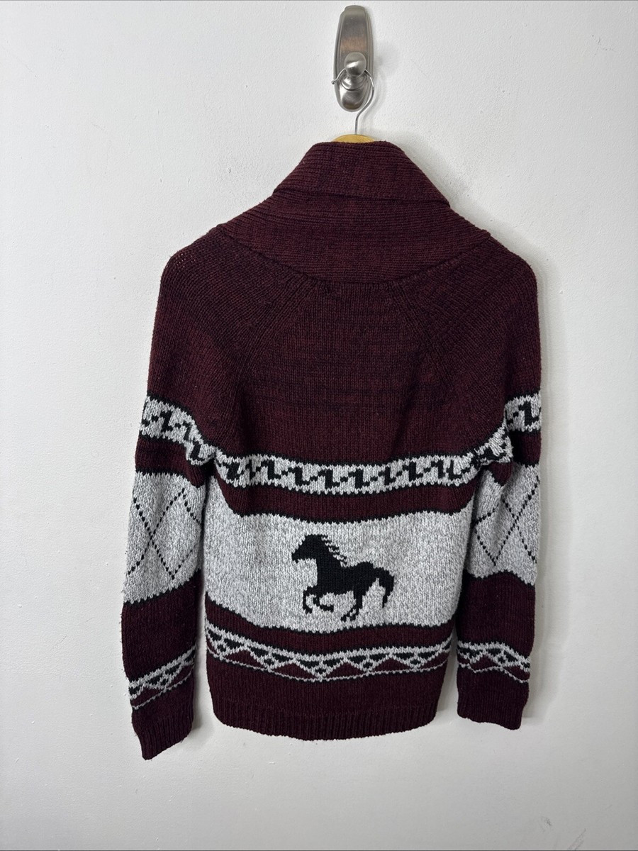 Bluenotes Woman L Horse Western Cowichan Cardigan Knit Sweater Aztec Red  | eBay | eBay US