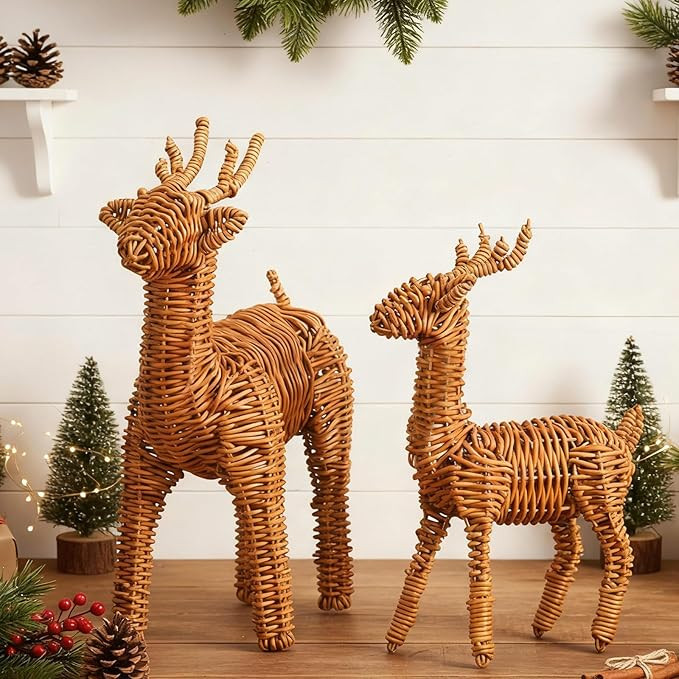 Bucherry 2 Pcs Renos De Navidad Rattan Woven Christmas Reindeer Decor Brown Christmas Tabletop De... | Amazon (US)