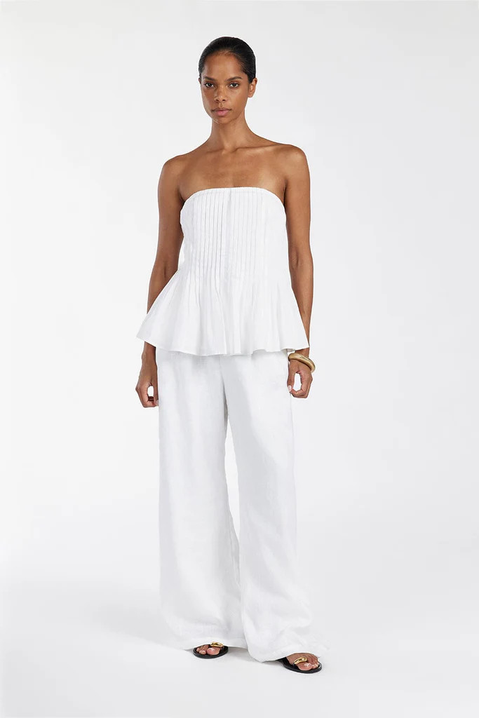 PAIGE WHITE LINEN BLEND STRAPLESS TOP | DISSH
