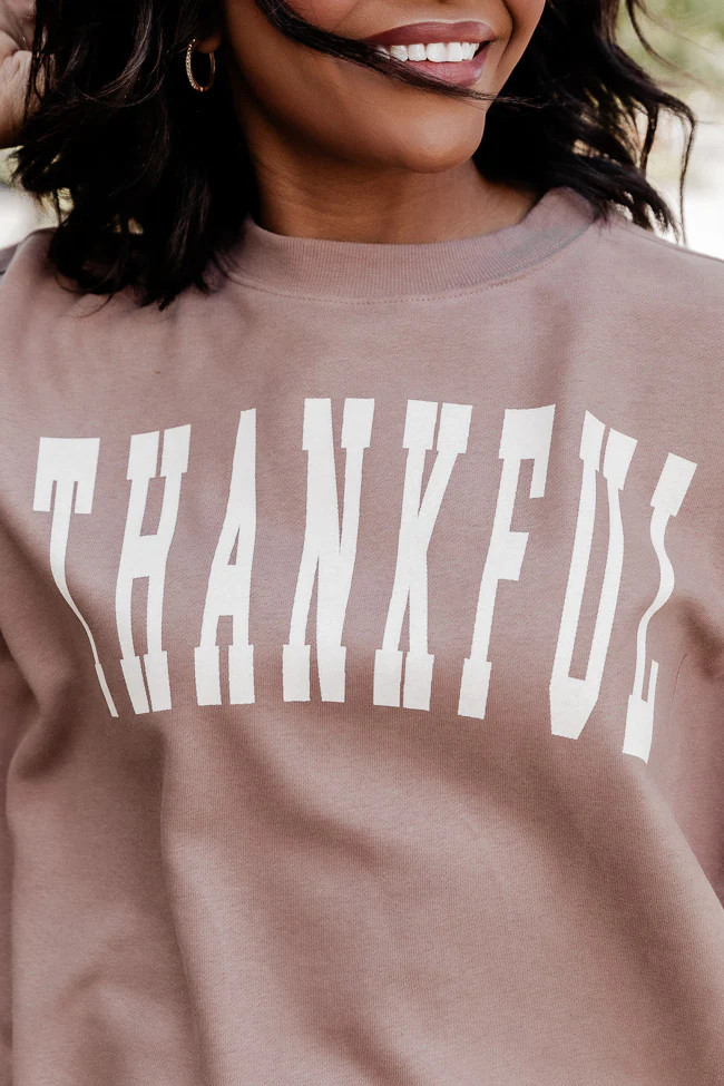 Thankful Blocked Mocha Oversized Graphic Sweatshirt | Pink Lily