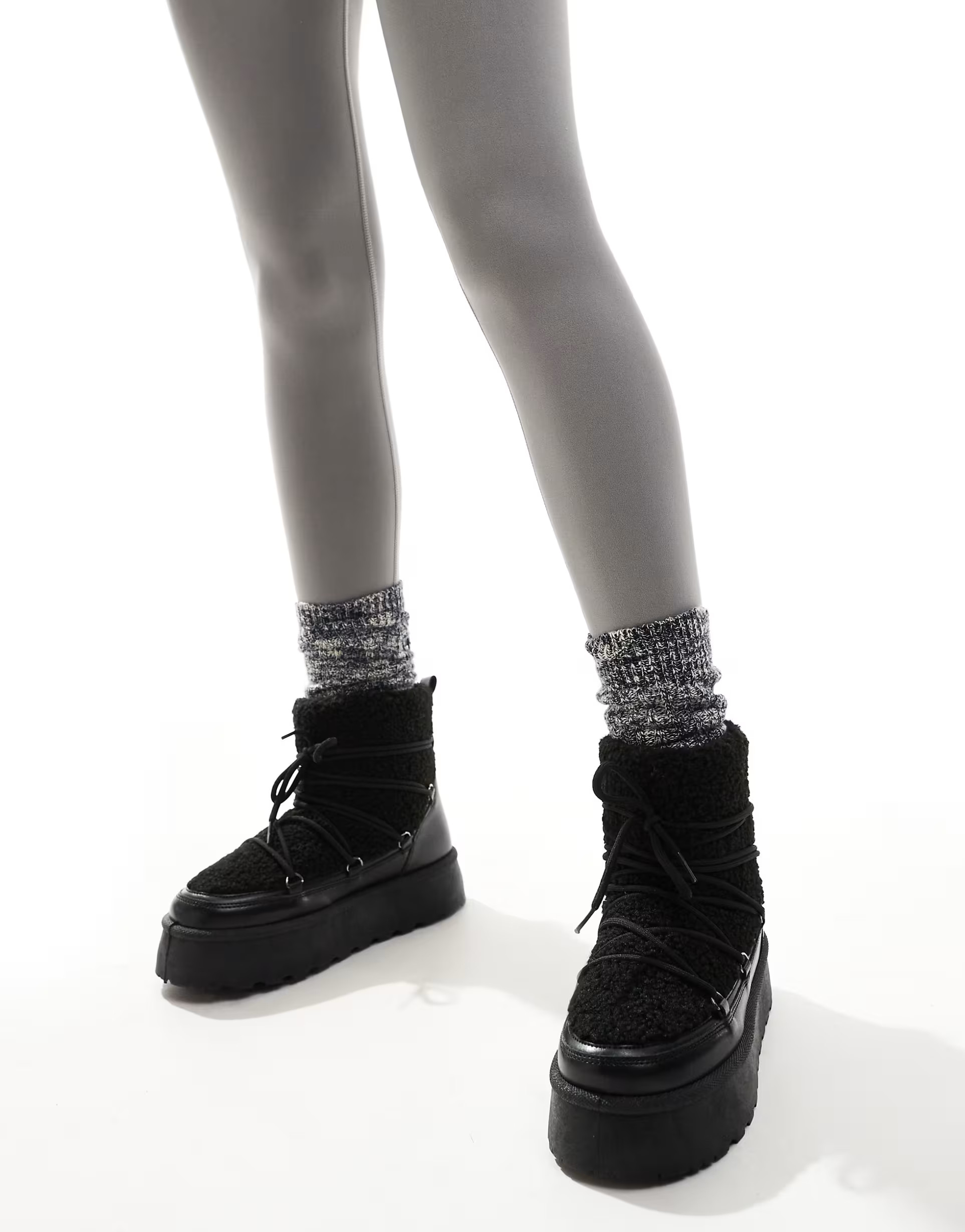 South Beach Borg Lace Up Platform Mini Boot in Black | ASOS | ASOS (Global)