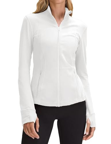 PINSPARK Women's Lightweight Athletic Jacket Comfortable Full Zip Long Sleeve Coat Hiking Outdoor Jackets with Pockets White L | Amazon (US)