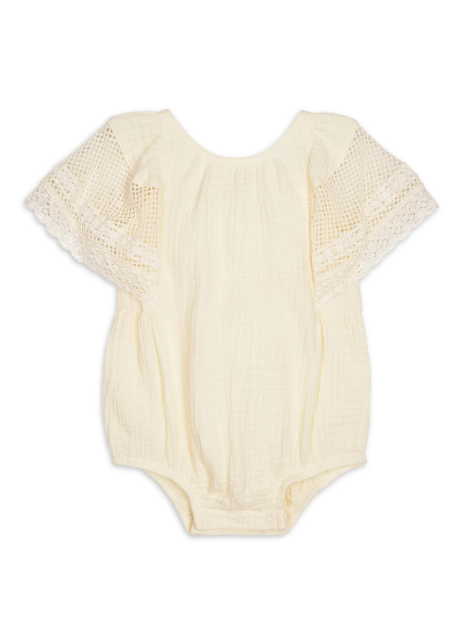 Modern Moments By Gerber Baby Girl Cotton Romper with Lace Sleeves, Sizes 0/3 Months - 24 Months | Walmart (US)