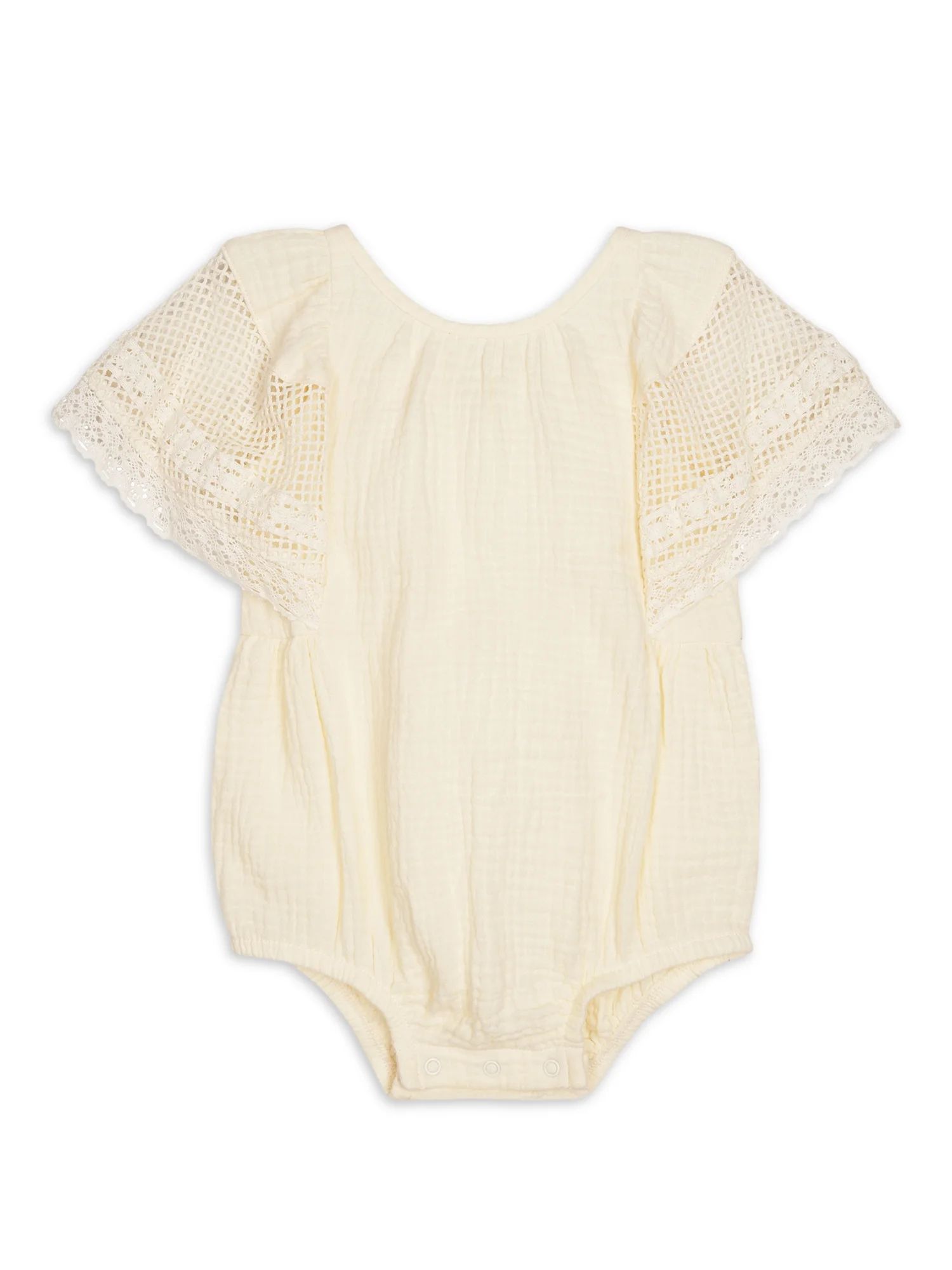 Modern Moments By Gerber Baby Girl Cotton Romper with Lace Sleeves, Sizes 0/3 Months - 24 Months ... | Walmart (US)