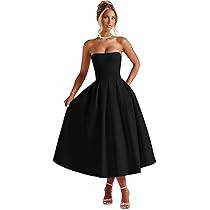 Strapless Satin Tea Length Prom Dresses for Women 2026 A-Line Corset Backless Cocktail Bridesmaid... | Amazon (US)