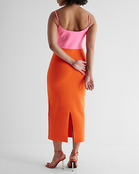 Body Contour V-Wire Color Block Midi Sweater Dress | Express