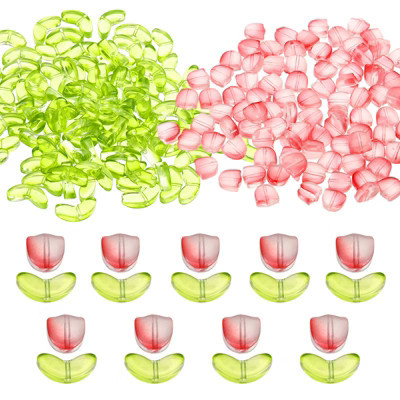 Unique Bargains Jewelry Making Craft Embellishments Tulip Flower Crystal Glass Beads Light Red/Green | Target