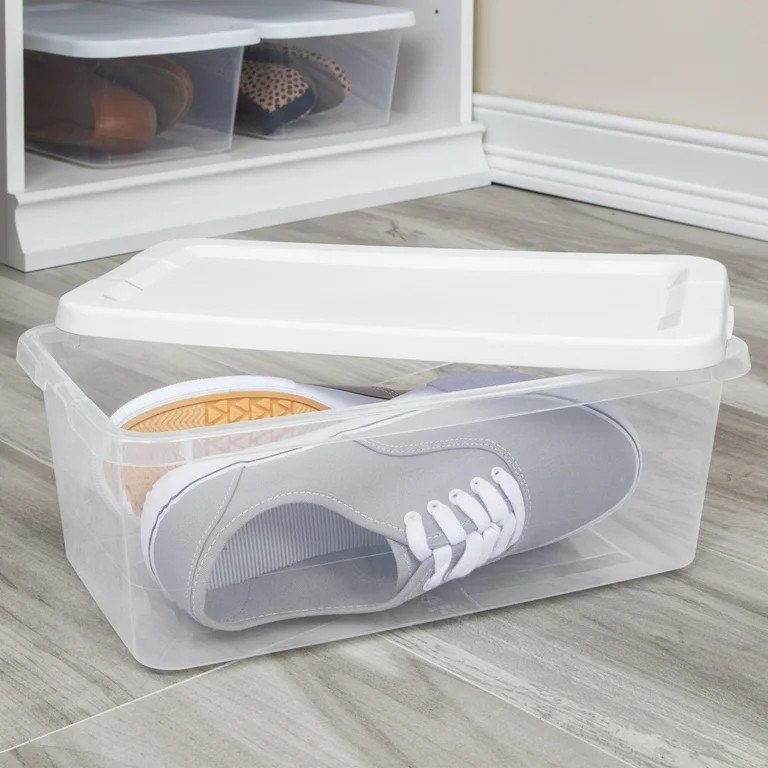 Sterilite Set of (10) 6 Quart Storage Boxes, Clear Plastic Storage Bin with Snap-on Lid, White | Walmart (US)