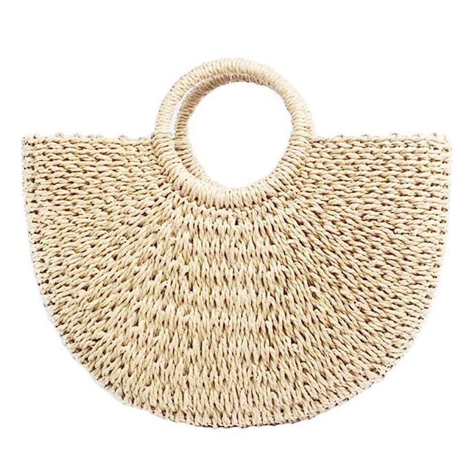 Summer Beach Straw Bag Vintage Woven Tote Bags Handbag with Round Handle Ring Boho Rattan Bag for... | Amazon (US)