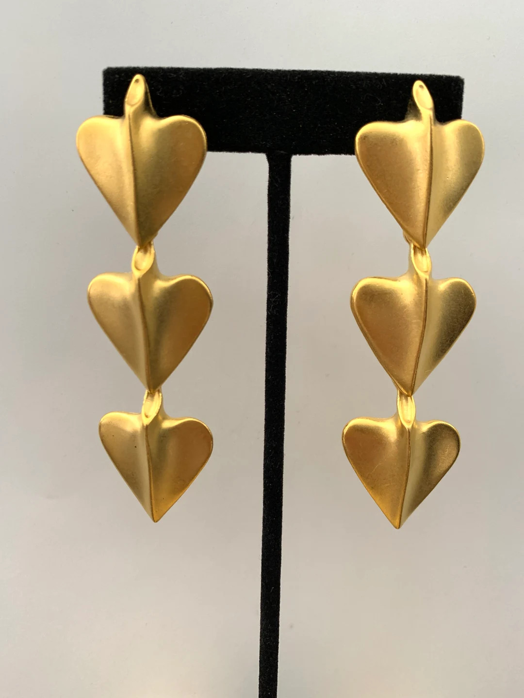 Vintage Modernist Tribal Etruscan Tiered Heart Satin Gold Plated Long Dangle Earrings | Etsy (US)