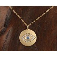 Evil Eye Pendant in 14K Yellow Gold with Diamonds and Sapphire  Matte Finish JP016916Y | Etsy (US)