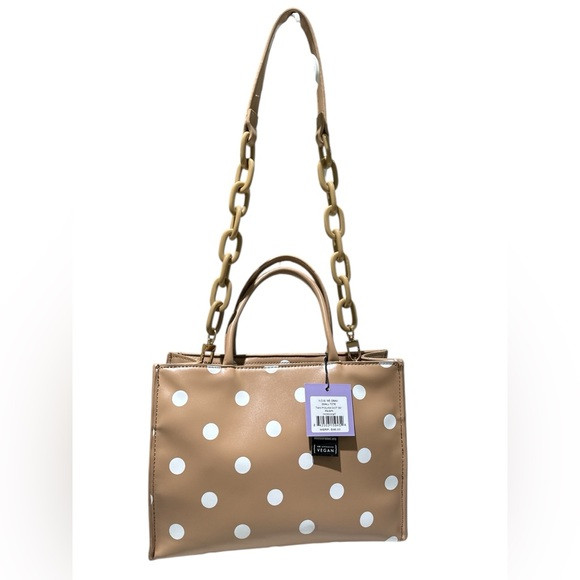 House of want Polka Dot Vegan Leather Handbag - Tan and White | Poshmark