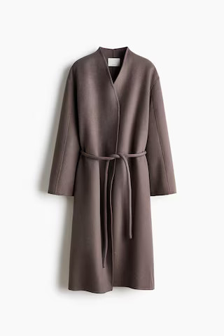 H & M - Wool-Blend Tie-Belt Coat - Dusty Gray | H&M (US, CA, MX)