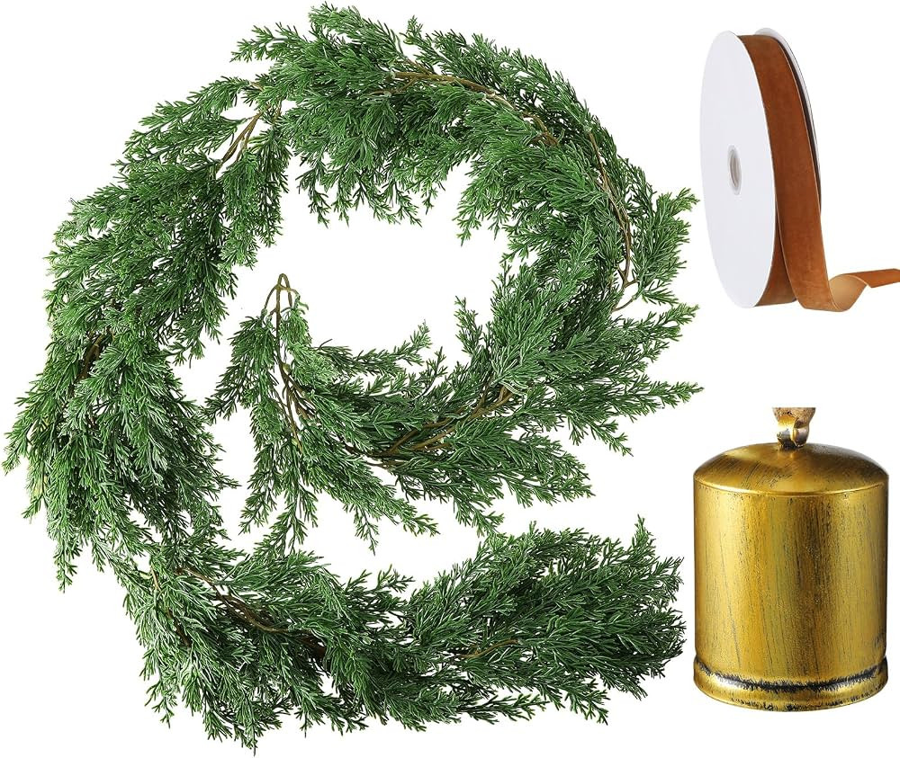 Oudain 3 Pcs Vintage Christmas Decor Include Christmas Cedar Garland Artificial Pine Cypress, 4 H... | Amazon (US)