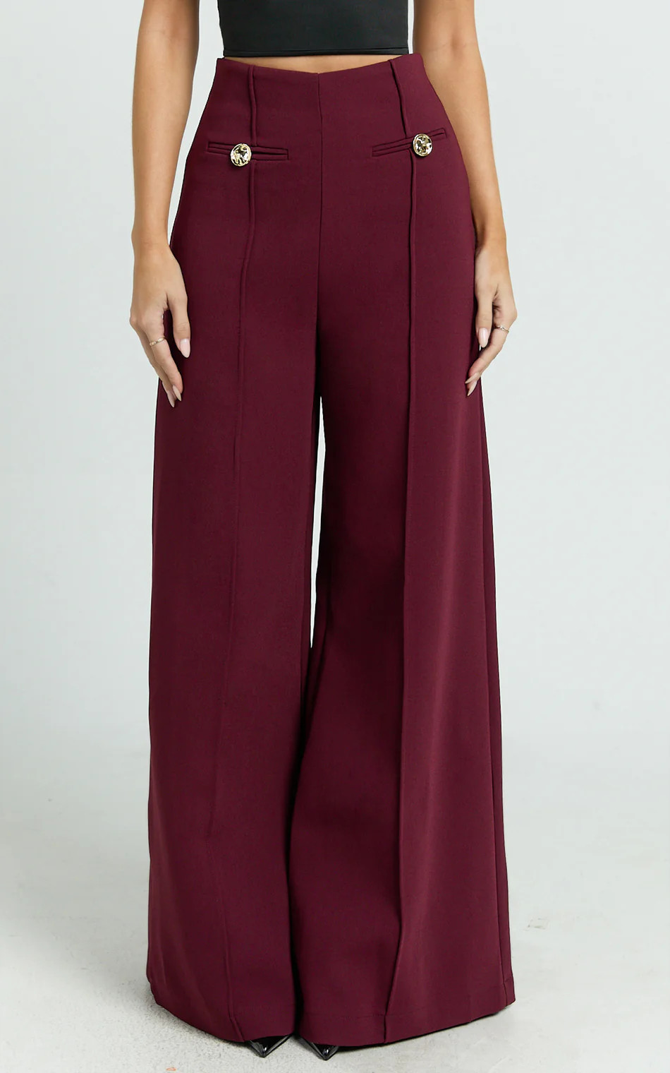 Clara Pants - High Waisted Wide Leg Pants in Wine | Showpo (US, UK & Europe)