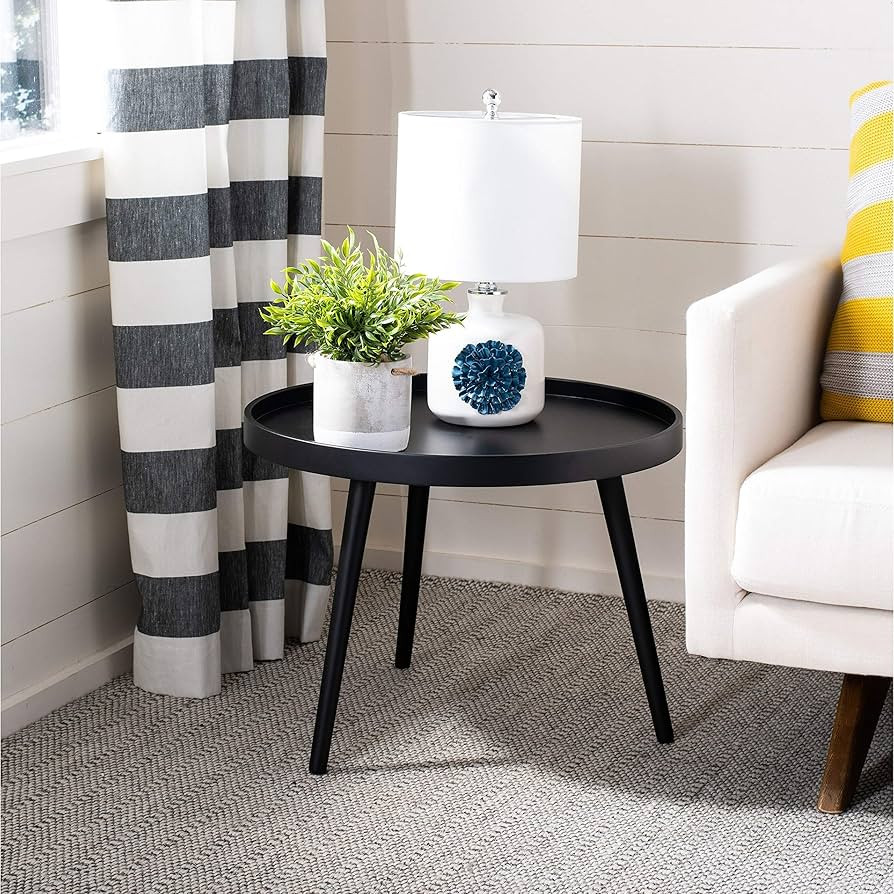 Round Tray Top Side Table Black Casual Modern Contemporary MDF Powder Coated | Amazon (US)