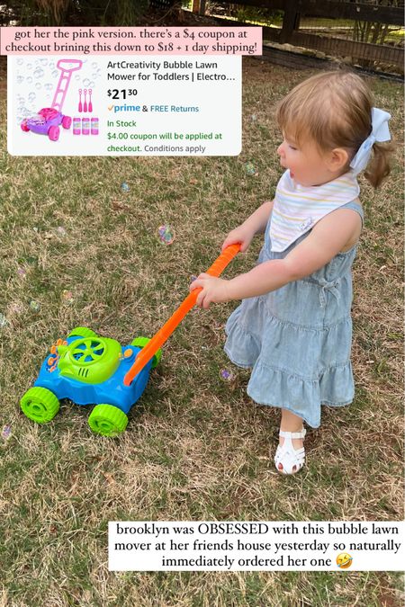 This toddler bubble lawn mover is such a hit! Currently only $18 when you apply the $4 coupon at checkout + free, 1-day shipping 🙌🏼

Amazon. Kids. Toddler. Bubbles. Outdoor toys. Bubble machine. Bubble lawn mover. 

#LTKunder50 #LTKkids #LTKSeasonal