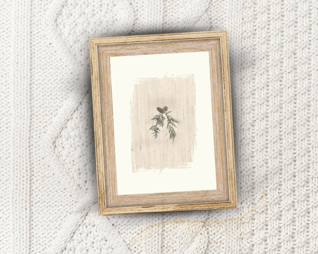 Cedar Sprigs Vintage Art Print | Rustic Christmas Wall Art | Minimalist Holiday Decor | Instant D... | Etsy (US)