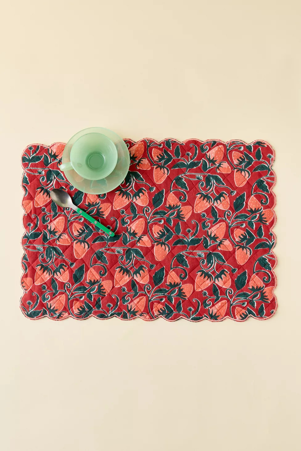 Strawberry Pattern Scallop Quilted Placemat | Urban Outfitters (US and RoW)