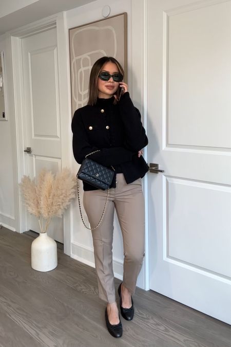 Fall outfit inspo love this outfit! 
Jacket: medium 
Pants; 4 
Shoes: Chanel 
