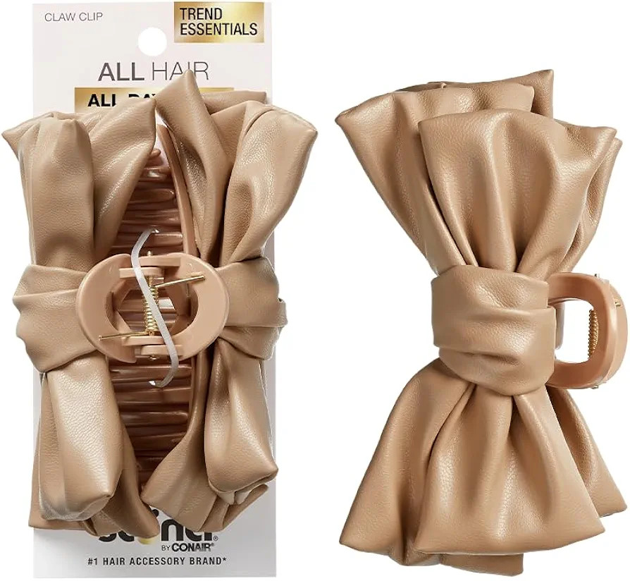 Scunci by Conair faux leather bow claw clip - claw clips for thick hair - claw clip - hair access... | Amazon (US)