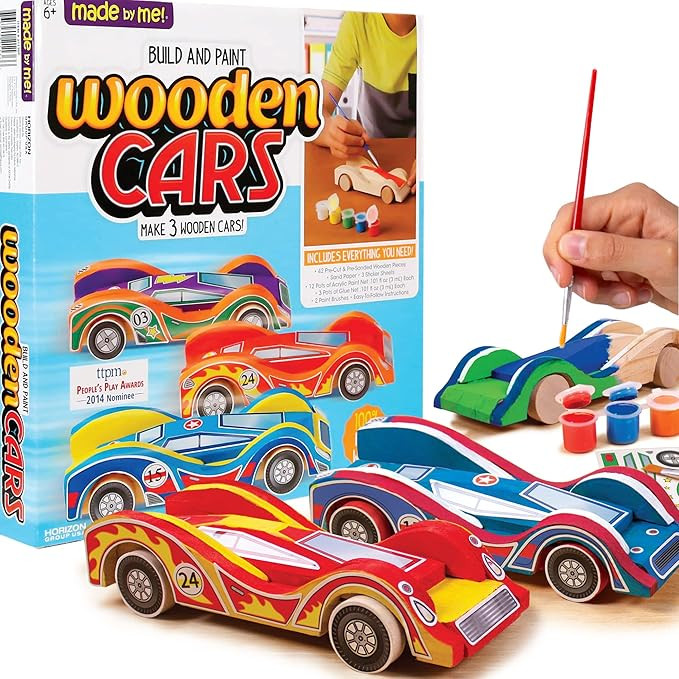 Made By Me Build & Paint Your Own Wooden Cars - DIY Wood Craft Kit, Easy To Assemble and Paint 3 ... | Amazon (US)