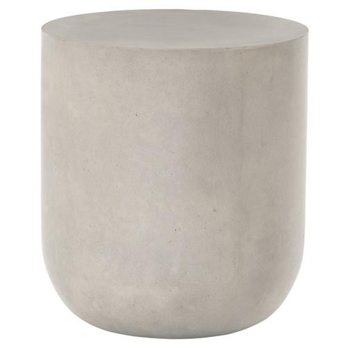 Lana Modern Classic Grey Concrete Round Drum Outdoor End Table | Kathy Kuo Home