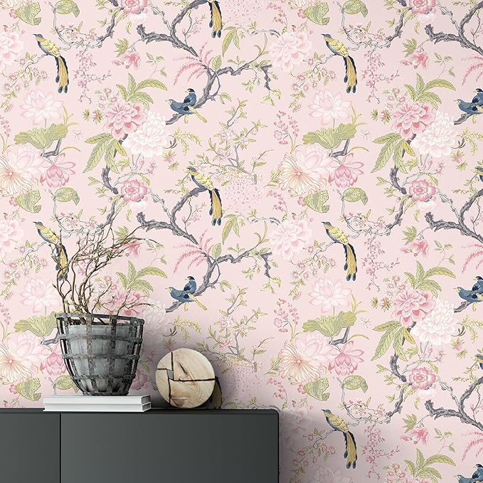 Chinoiserie Peel and Stick Wallpaper Removable Self Adhesive Wallpaper Floral Birds Contact Jacob... | Amazon (US)