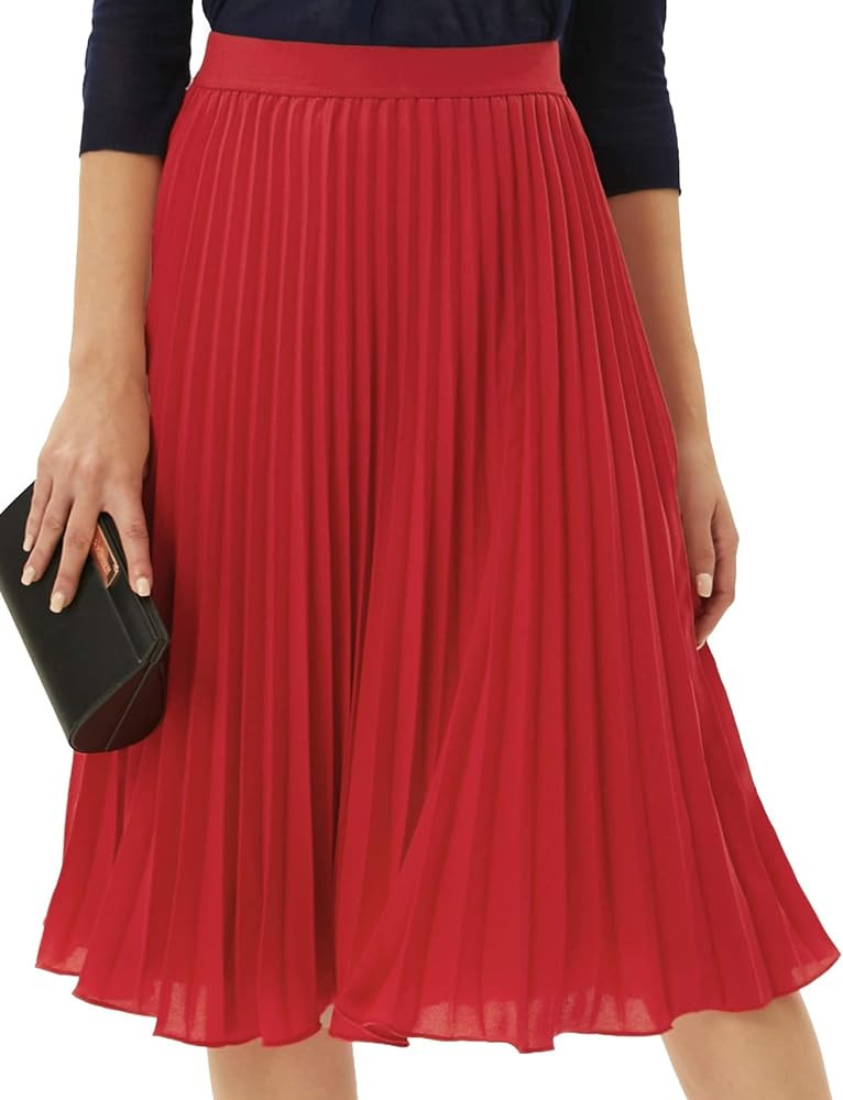 GRACE KARIN Women High Elastic Waist Pleated Chiffon Skirt Midi Swing A-line Skirts | Amazon (US)