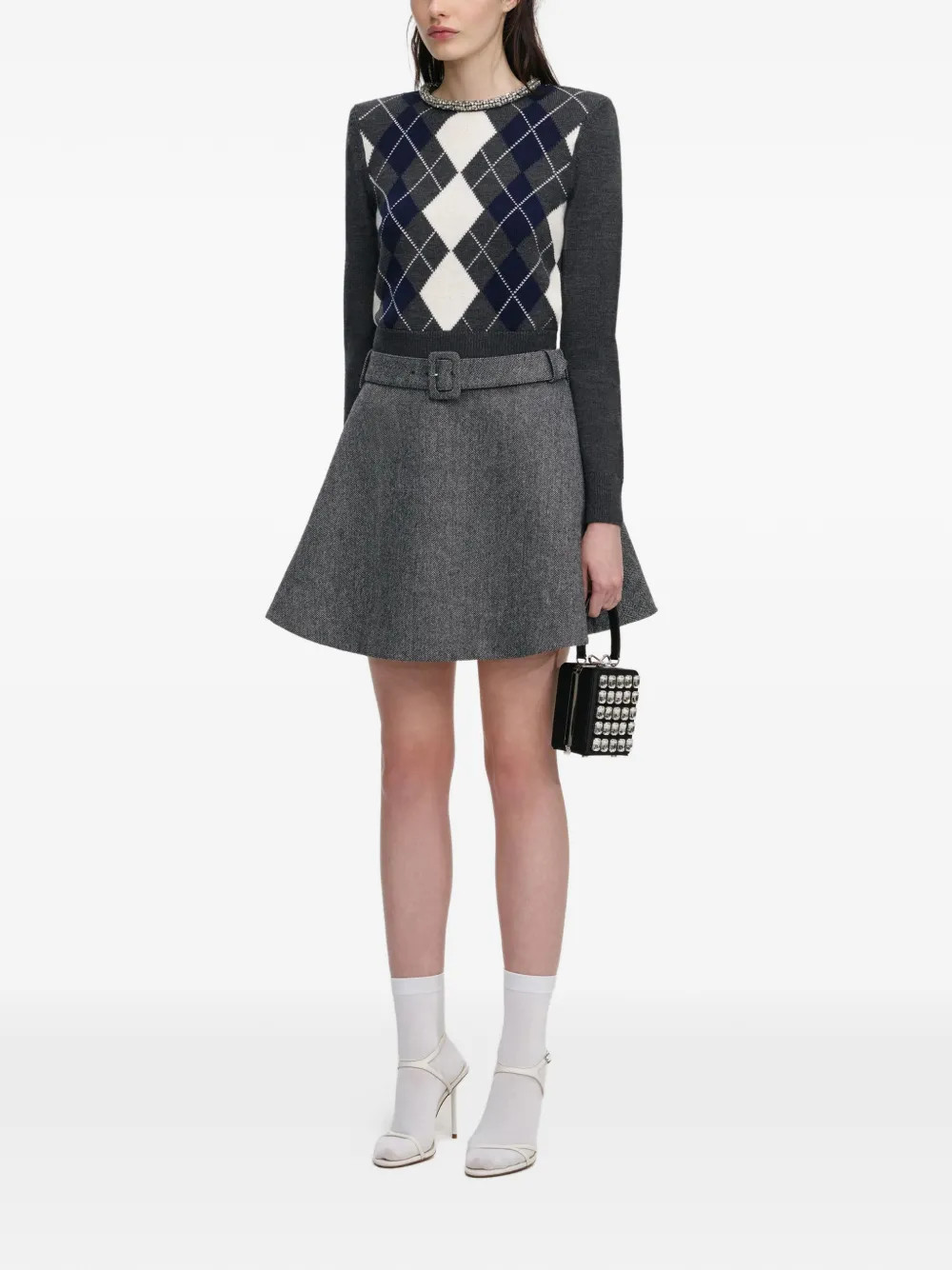 Self-Portrait argyle-pattern sweater - Grey | Farfetch Global