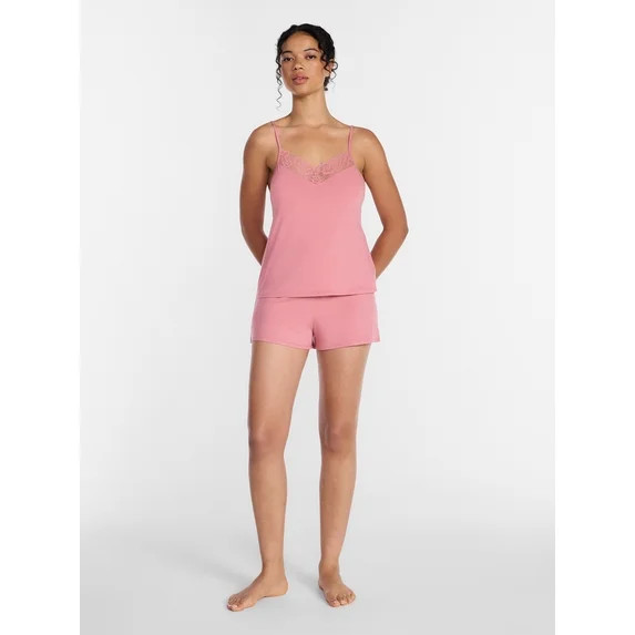 Joyspun Women’s Dreamy Soft Collection Lace Trim Knit Cami and Shorts Set, Sizes XS-3X | Walmart (US)